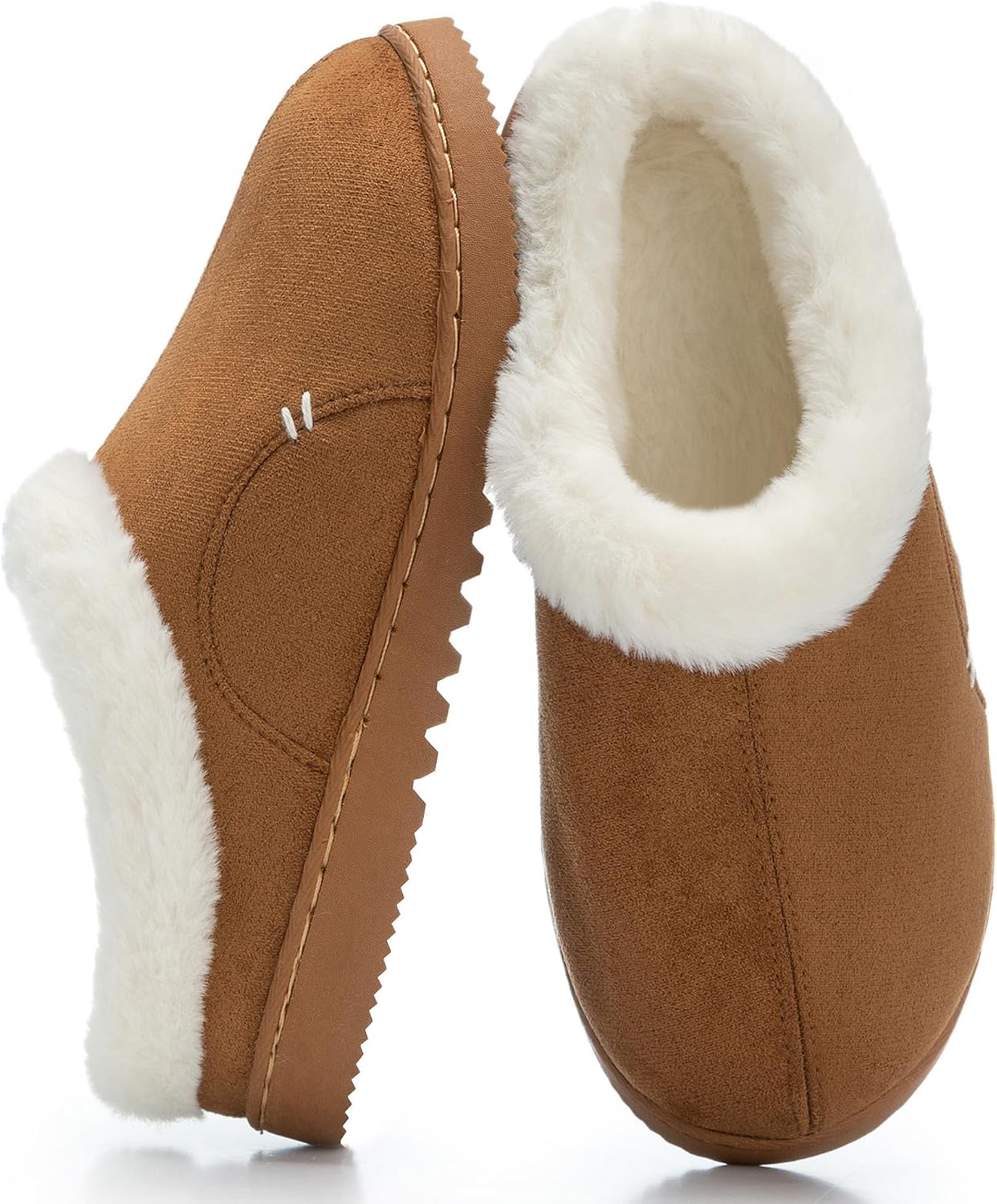Brown Suede Faux Fur Slippers