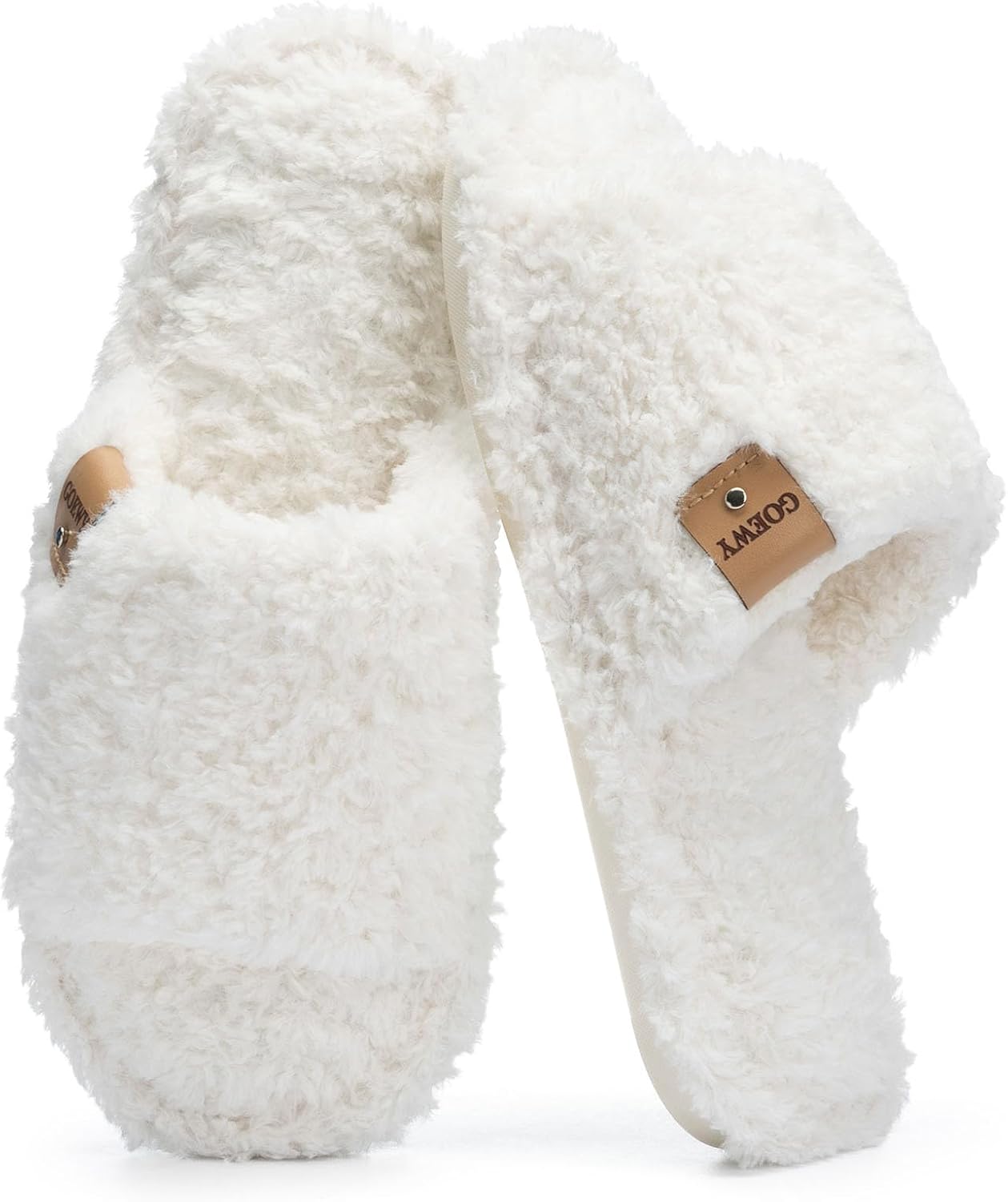 GOEWY White Fluffy Slide Slippers
