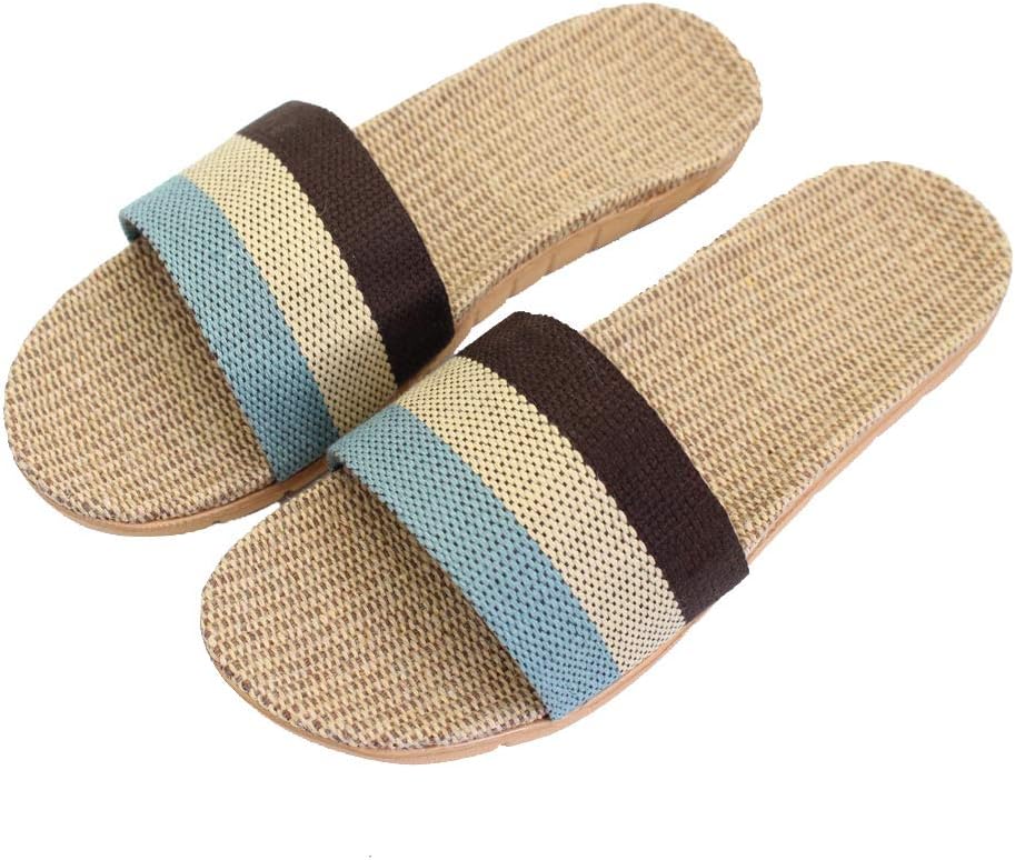 Hwayslon Fashion Unisex Linen Summer Skidproof Indoor Slippers Striped Weave House Slippers