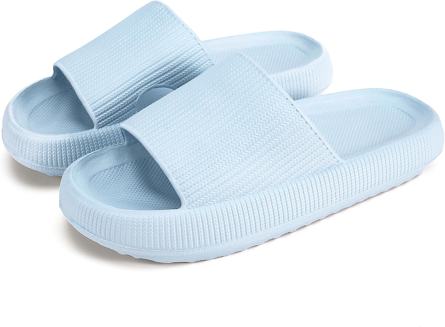 rosyclo Cloud Slippers for Women and Men, Pillow House Slippers Shower Shoes Indoor Slides Bathroom Sandals, Ultimate Comfort, Lightweight, Thick Sole, Non-Slip, Easy to Clean Light Blue Cloud Slides