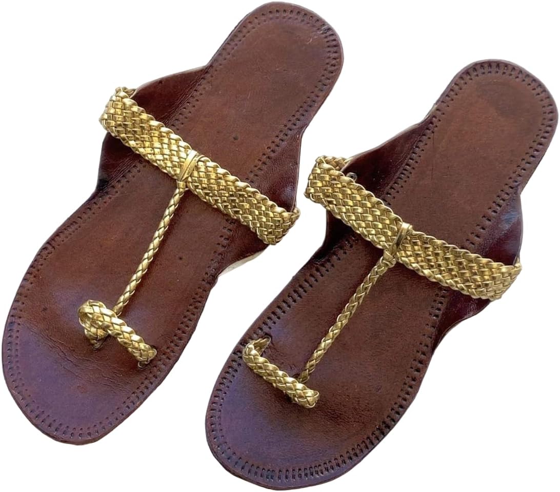 Brown Golden Kolhapuri Sandals