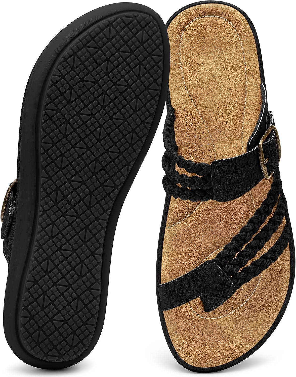 CUSHIONAIRE Black Braided Sandals