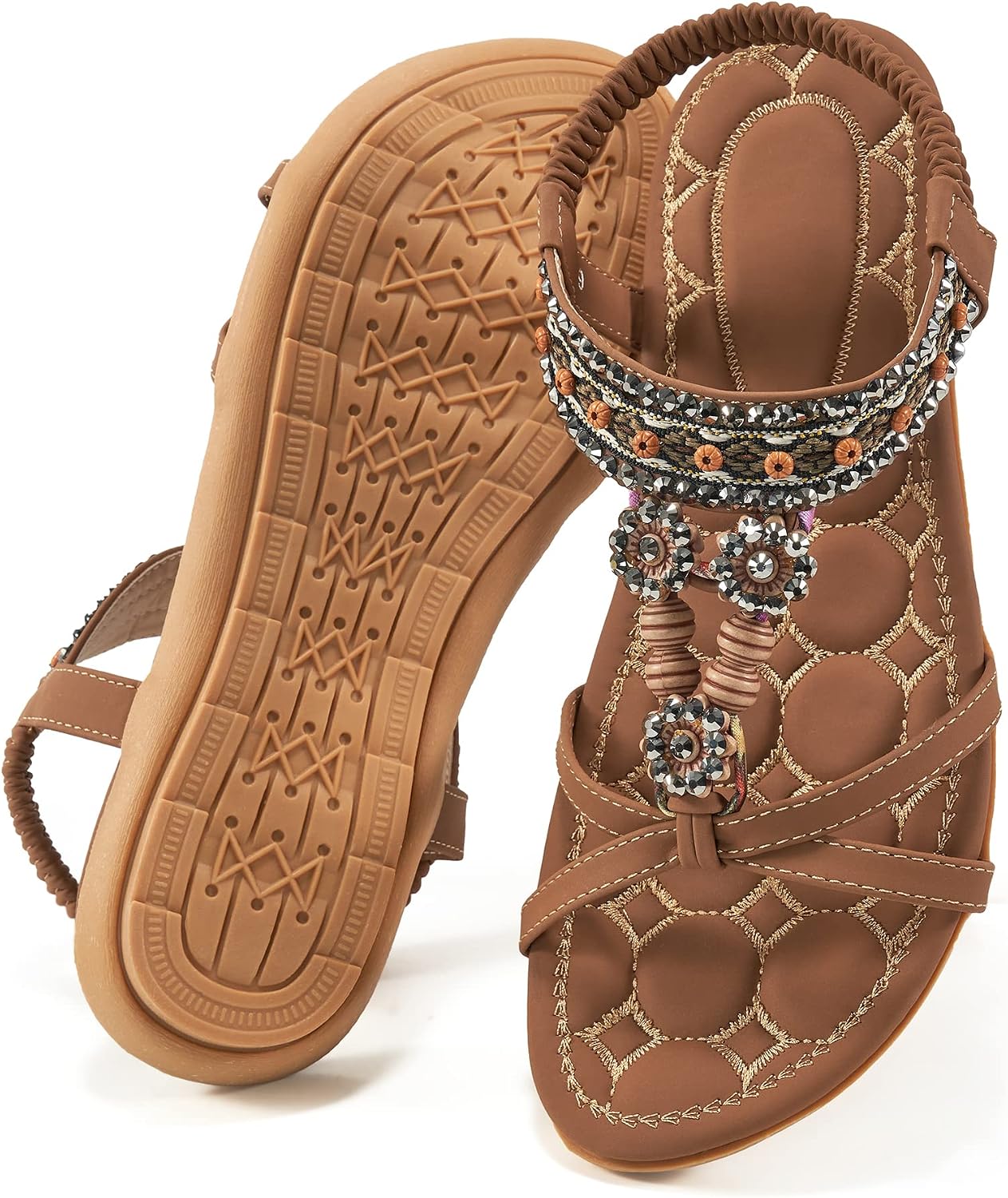 CUSHIONAIRE Brown Embellished Thong Sandals