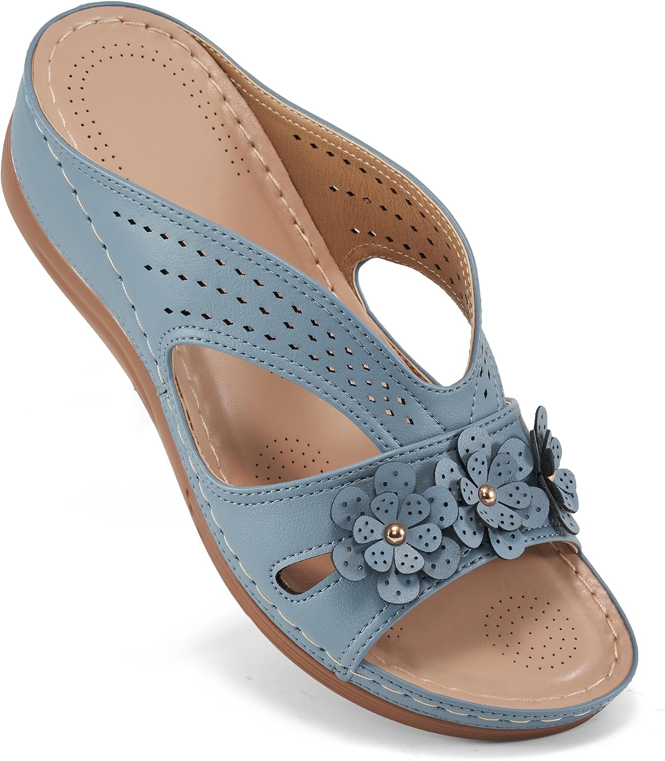 CUSHIONAIRE Blue Floral Sandals