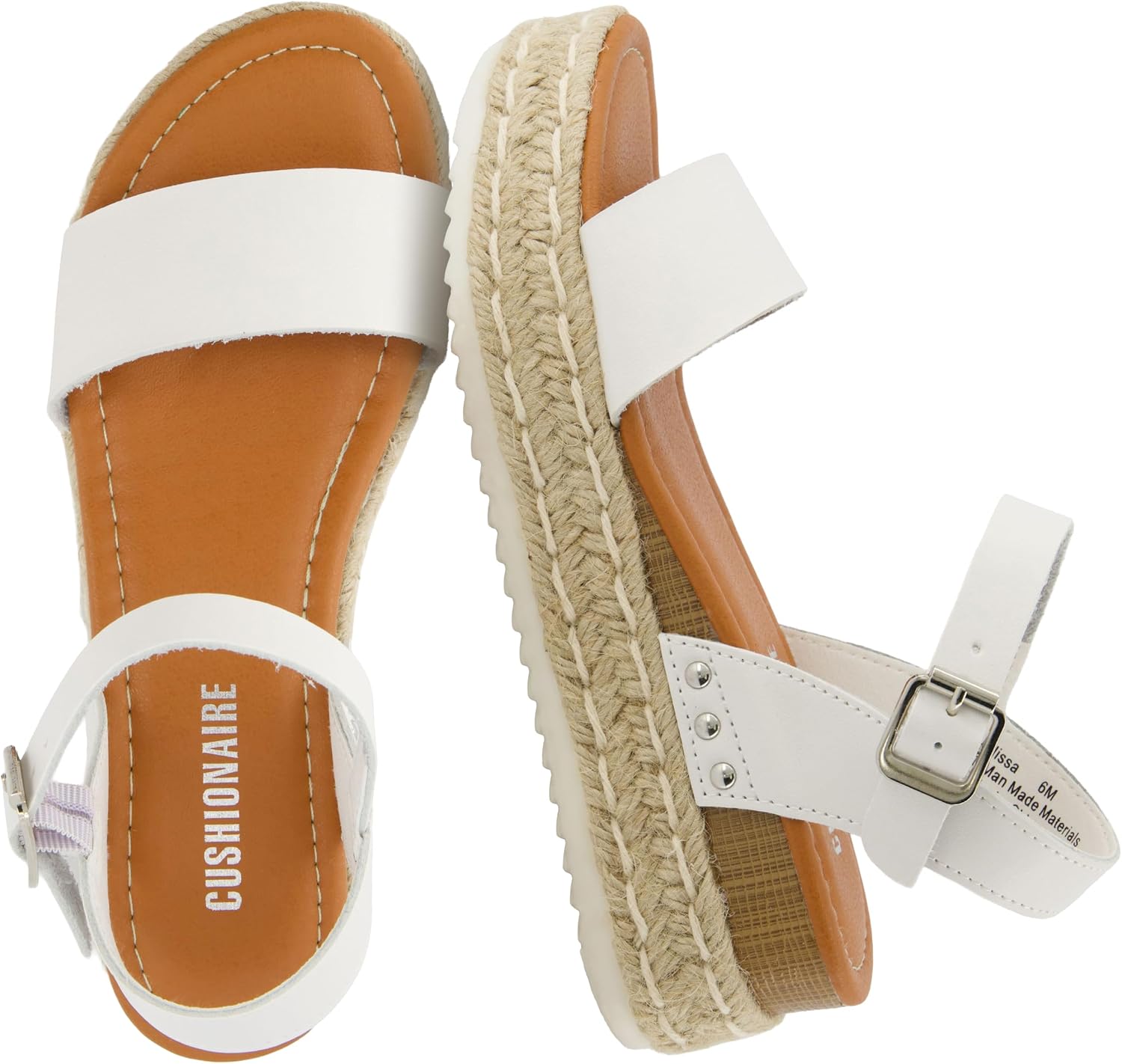 CUSHIONAIRE Melissa Espadrille Platform Sandals For Women with Adjustable Ankle Strap and Memory Foam Insole-Comfortable Womens Sandals for Summer CUSHIONAIRE White Espadrille Sandals